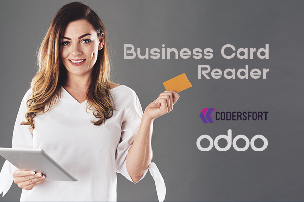 Efficient Odoo business card reader scanning contact details for seamless integration into CRM.