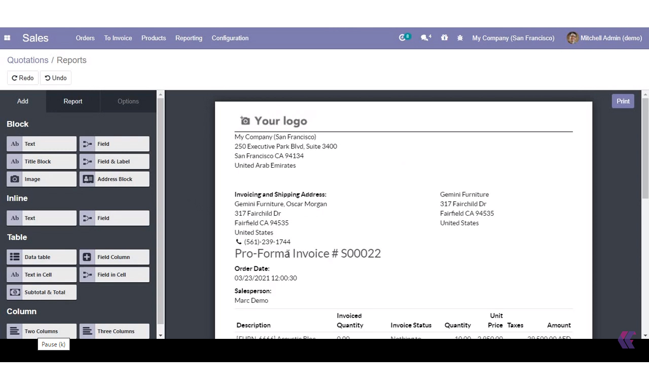 Odoo Report Designer